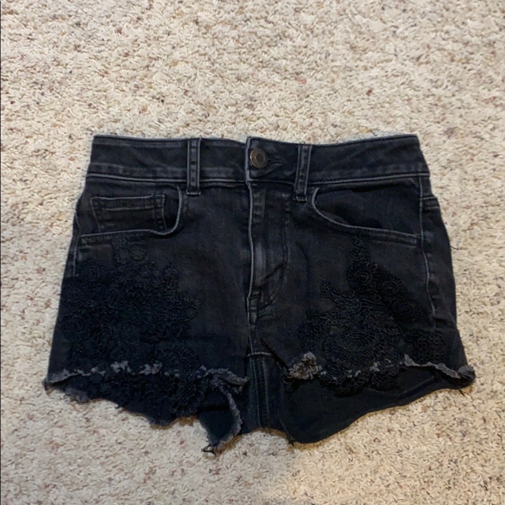 Black lace jean shorts